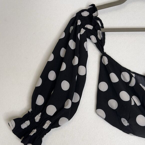 CBR Top Polka Dot Crop Top Sz Small Black White Chic Boutique - Picture 7 of 8